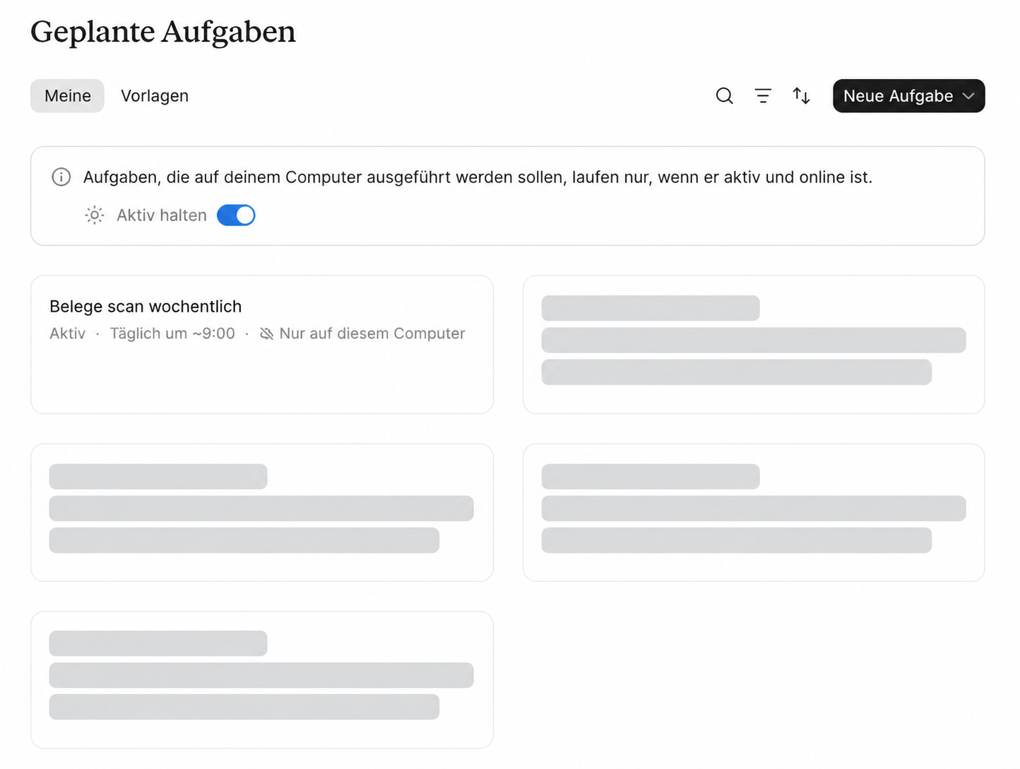 Bereinigter Einblick in die geplante Belegverarbeitung