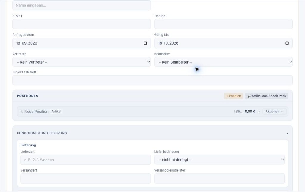 Angebotserstellung in MARKSENSE Intelligence mit Sneak-Peek-Produktsuche